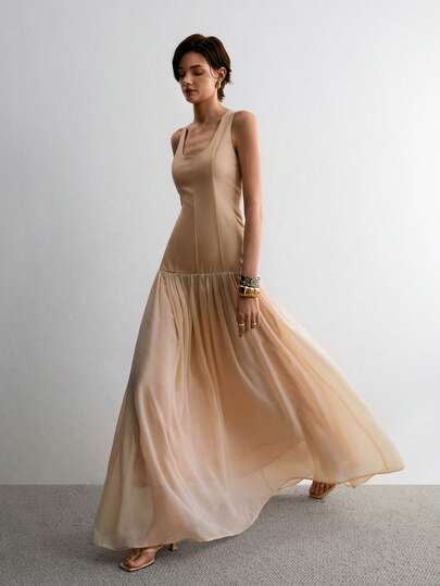 ATUI Studio 女士纯色方领优雅长连衣裙，无袖