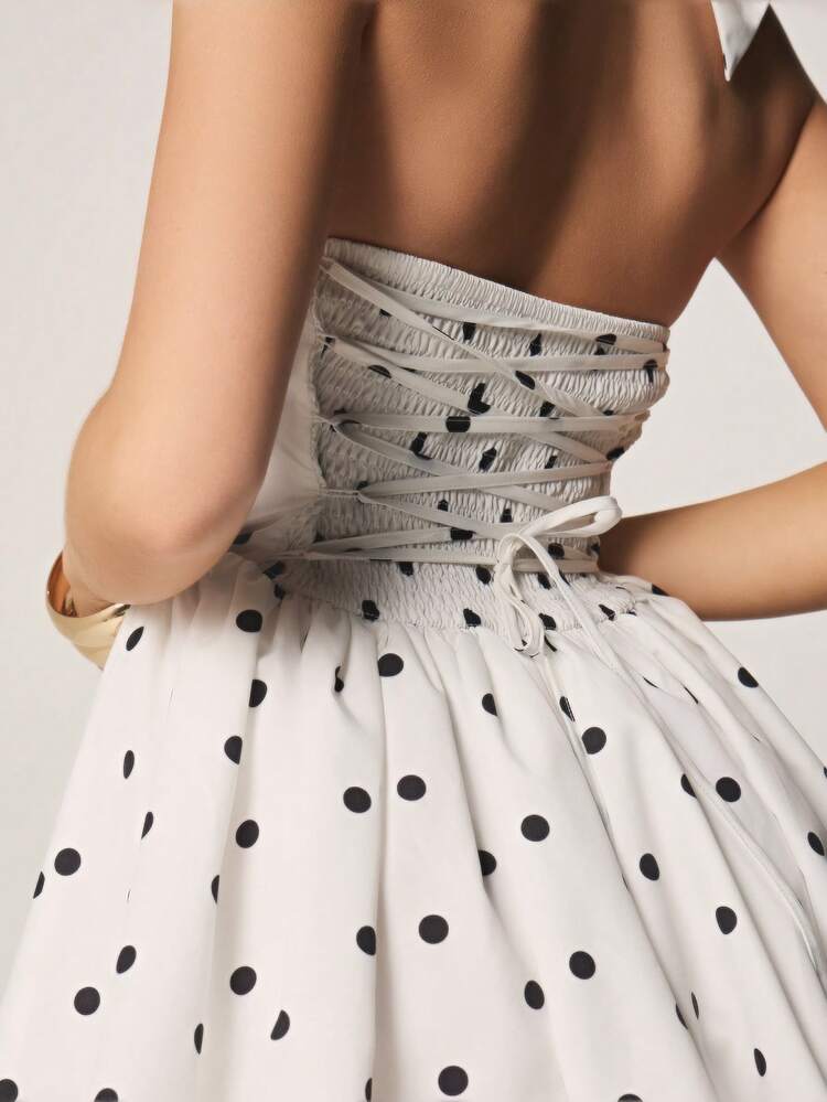 MISSGUIDED Halter Neck Polka Dot Mini Dress With Cross Front Detail And Smocked Back For Summer Party Occasions