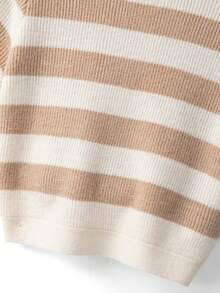 Franclia Women's Elegant Crew Neck Striped Tie-Up Hollow-Out Knit Top, Fashionable Outerwear For Early Spring - Khaki - View 3