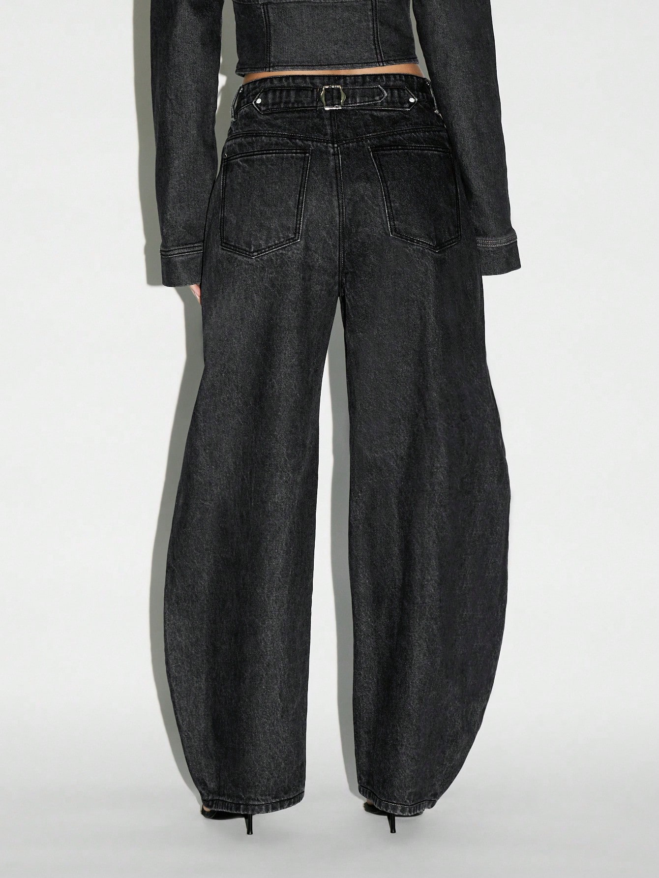 KIZN High Waisted Barrel Leg Raw Denim Jeans