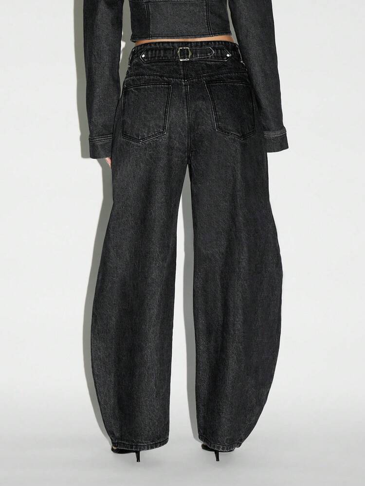 KIZN High Waisted Barrel Leg Raw Denim Jeans