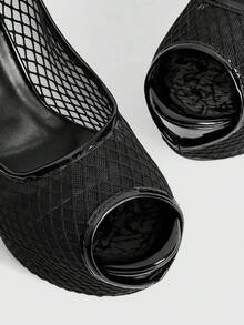 CUCCOO LuxiPop 女士网面水桌高跟鞋，圣诞新年夜店风穿搭 - 黑色 - 查看 6