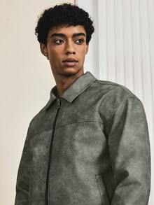 SWAVVY Men's Retro Zip-Up Collar Short Jacket Men Zip Up Jacket Cropped Men Jacket - Dark Grey - View 7