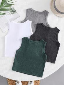 SHEIN 4pcs/Set Baby Boy Cute Summer Casual Versatile Solid Color Knit Vest All-Match Multipack - Multicolor - View 2