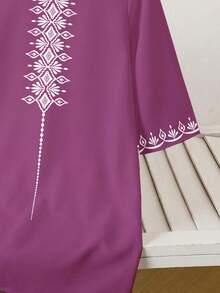 SHEIN Elegant Vintage Distinctive Dignified Young Girls' Kaftan Robe, Arabic Style Patterned Long Robe Suitable For Celebrations, Daily Wear, And Outings, Happy Holidays - Multicolor - View 7