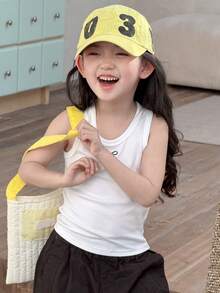 DAZY 女童（小号）针织圆领蝴蝶刺绣背心 - 白色 - 查看 1