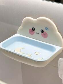 Zazumi 1PC No Drill Wall Mount Soap Holder - 2 Tier Cloud Shaped Soap Dish With Drain Rack, Creative Cartoon Bathroom Organizer, Space Saving Adhesive Soap Dispenser - Multicolor - View 3