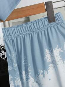 SHEIN Tween Boy Loose Street Style Short Sleeve Shorts Set - Dusty Blue - View 6