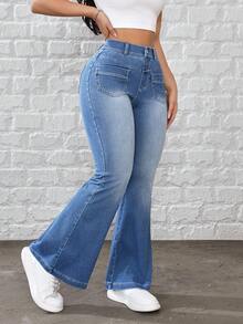 Flexra Quần jeans ống loe ôm vừa vặn, giặt thường ngày dành cho nữ - Màu xanh lam - Xem 4