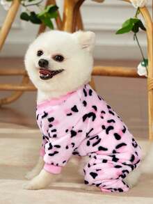PETSIN 1 pieza Traje de mono para mascotas con estampado de leopardo rosa, ropa para mascotas de franela gruesa y cálida para otoño e invierno - Multicolor - Ver 3