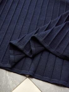 ZEYLAH Ribbon Trim Short Sleeve Waist Cinched Long Knit Sweater Dress - Navy Blue - View 8