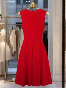 SHEIN Franclia 红色无袖夸张蝴蝶结装饰收腰优雅连衣裙 - 紅色 - 查看 2