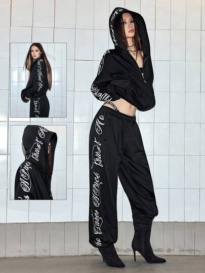 ROMWE Avant Oversized Graphic Embroidered Hoodie Sweatshirt