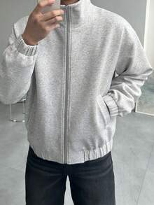 DAZY 男士宽松灰色卫衣，春秋季 - 灰色 - 查看 3