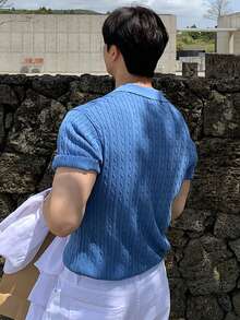 DAZY Áo polo cổ lọ màu xanh dương trơn dành cho nam, thích hợp mặc mùa hè. - Màu xanh lam - Xem 2