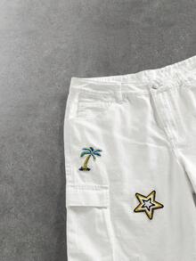 ROMWE MEN Men's Summer Casual Vacation Starfish Printed Denim Shorts - White - View 10