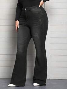 EMERY ROSE Plus Size Elegant Slimming Flare Leg Jeans - Dark Grey - View 4