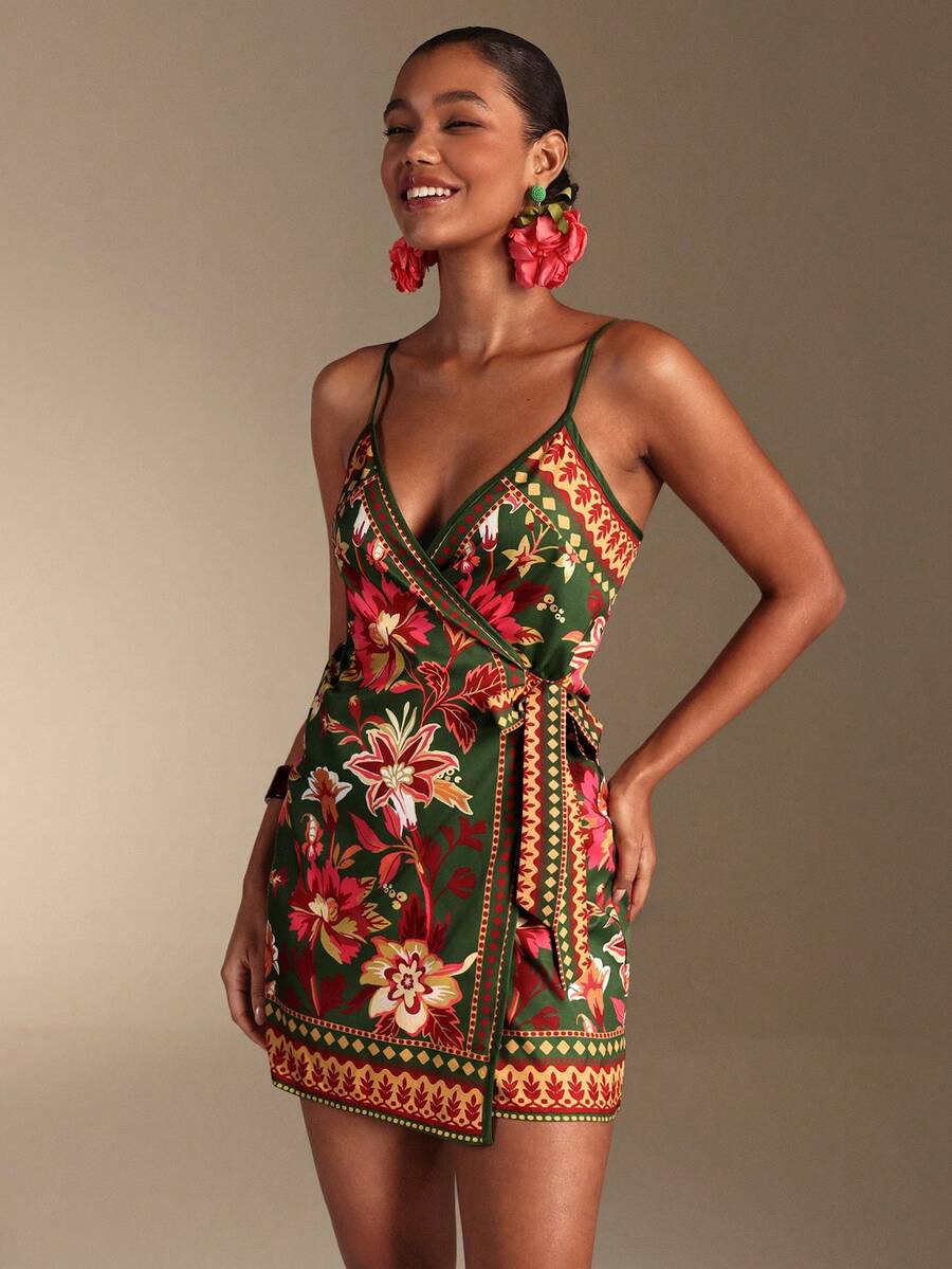 Swim Oasis 2026 New Women's Swimwear Arrival South American Floral Retro Print Chiffon Shawl For Women For School,Suitable For Holiday, Date, Afternoon Tea, Western, Cruise, Beach, Island, Road Trip, All Seasons, Music Festival, Boho Vacation,Bohemian Vacation, Chill Autumn ,Western Boho ,Elegant Tops For Women African Print Dress Juneteenth Dress Juneteenth Outfits For Women Caribbean Outfits For Women Dress Romper - Multicolor - View 1