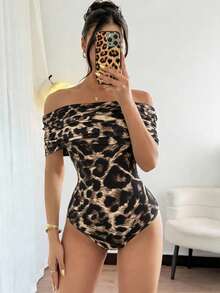 Rafferiza Women's Elegant Off Shoulder Ruched Hem Bodysuit, Slim Fit, Summer - Multicolor - View 6