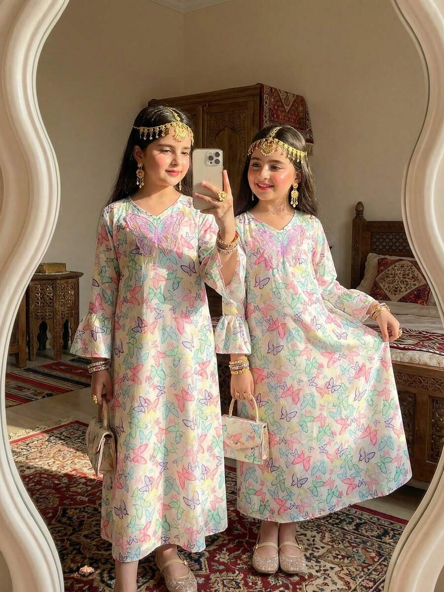 Áo choàng tay loe in hình bướm 3D dễ thương, kiểu dáng thường ngày cho bé gái tuổi teen. - Hồng - Xem 1