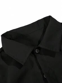 Vacaura 2件套青少年休闲绅士单排扣灰色长袖衬衫+松紧腰斜插口袋休闲裤，春秋季男士两件套搭配 - 黑色 - 查看 4