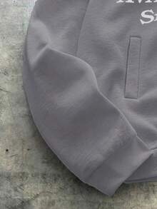 AXEPEAK Men's Letter Print Fleece Hoodie - Dark Grey - View 3