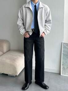 DAZY 男士宽松灰色卫衣，春秋季 - 灰色 - 查看 6