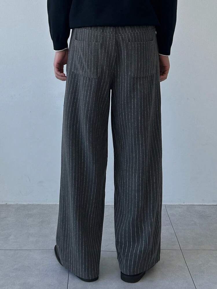 Men's Loose Fit Striped Pocket Wide Leg Pants, Spring/Autumn