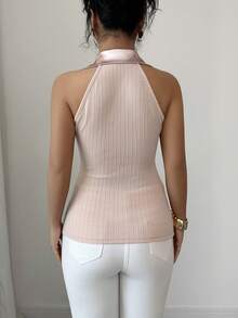 SHEIN Elenzya Áo tank top nữ màu hồng dệt jacquard không tay cổ chéo ôm sát, phù hợp cho phụ nữ từ 20-35+ tuổi, thích hợp cho các bữa tiệc, hẹn hò, tụ họp mùa hè (Họa tiết ngẫu nhiên) - Hồng - Xem 2