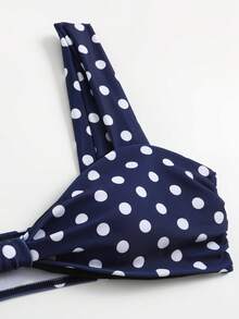 Swim Vcay 海军蓝波点比基尼套装，宽肩带V领 - 藏蓝色 - 查看 7