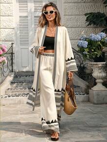 Breezaya Women's Bohemian Geometric Floral Print Cover-Up And Pants 2-Piece Set, Spring/Summer - White - View 4