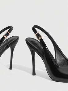 CUCCOO SZL Women's Pointed Toe Buckle Design Elegant High Heels For Daily Commute Valentine's Day Spring Shoes - Black - View 6