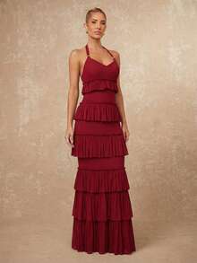 Lumalex 早春金属钩领荷叶边收腰修身连衣裙，适合女士度假、生日、婚礼、情人节礼物指南、浪漫情人节穿搭、宾客婚礼、情人节礼物指南、浪漫情人节穿搭、派对、夏季假日海滩装扮，尽显奢华格调，低调奢华，适合舞会、聚会、宴会、简约复古风、锐舞派对、层次丰富的派对装扮。 - 紅色 - 查看 7