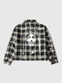 ROMWE MEN Men's Casual Plaid & Figure Print Wool Blend Jacket, Spring/Autumn - Multicolor - View 6