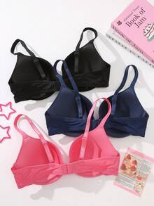 DesireSculpt 3pcs/Set Plus Size Seamless Wireless Padded Bras, Comfortable Everyday Wear - Multicolor - View 2