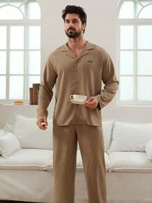 DAZY Men's Casual Shirt And Pajama Set, Suitable For Spring And Autumn - Khaki - View 6
