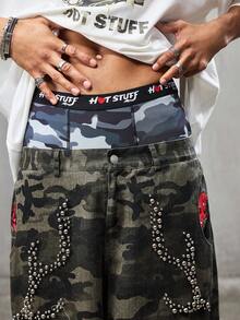 SHEIN HOT STUFF Men's Loose Fit Camouflage Cargo Shorts, Street Style, Summer - Army Green - View 2