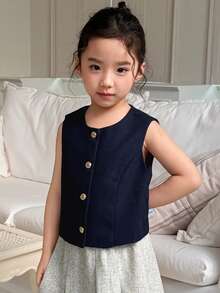 DAZY Girls (Small) Casual Solid Color Round Neck Sleeveless Fitted Jacket, Spring/Summer