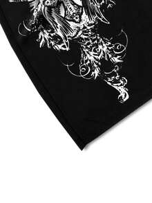 ROMWE MEN Goth 男士十字印花抽绳腰休闲运动裤 - 黑色 - 查看 3