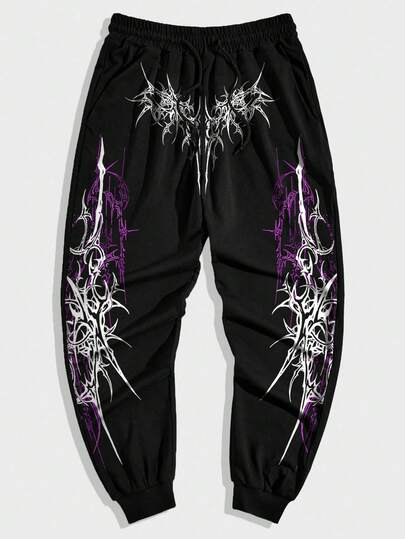 Goth Pantalon de survêtement décontracté à cordon de serrage avec imprimé graphique pour hommes