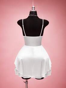 SHEIN ICON 大码舞会礼服；纯色缎面A字露背连衣裙，白色，情人节。 - 白色 - 查看 2