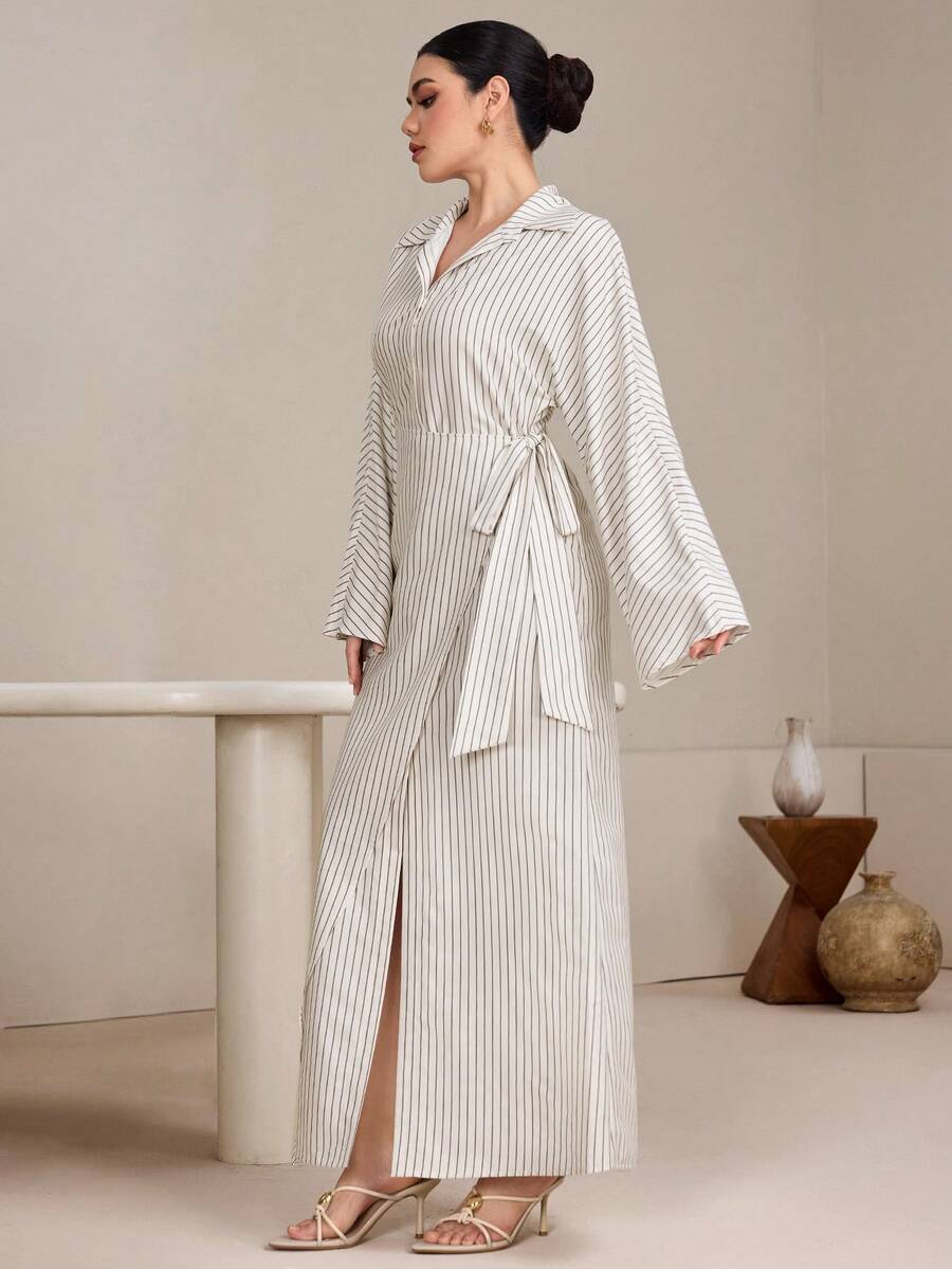 Graceveil Women's Striped Wrap Tie Dress - Apricot - View 1