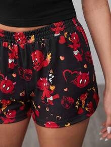 SHEIN HOT STUFF Women's Casual Letter Print Short Sleeve T-Shirt And Shorts Pajama Set, Summer - Black - View 8