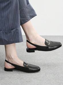 CUCCOO BIZCHIC Women's Square Toe Flat Low Heel Black British Style Comfortable Commute Versatile Backless Mule Flats Valentine's Day - Black PU - View 2