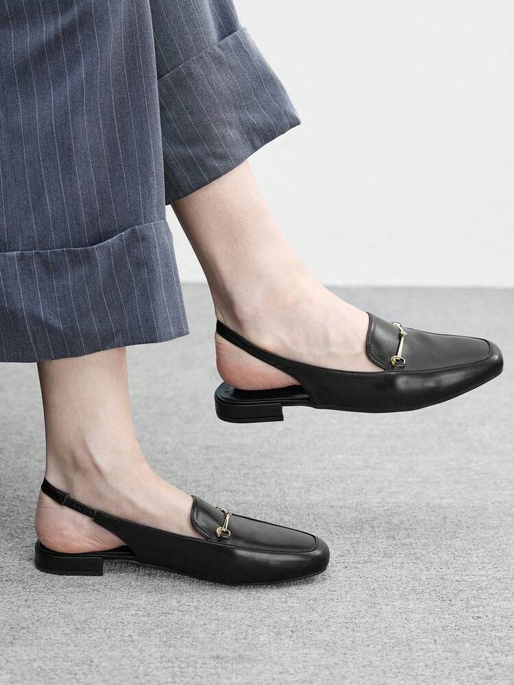 CUCCOO BIZCHIC Women's Square Toe Flat Low Heel Black British Style Comfortable Commute Versatile Backless Mule Flats Valentine's Day Spring Shoes