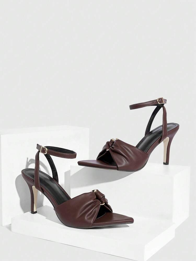 CUCCOO SZL Women's Pointed Toe Stiletto High Heel Sandals With Metal Round Buckle Design, Sexy Elegant Stylish Ankle Strap Slip-On Heels For Date, Afternoon Tea, Party, Evening, Daily Commute Prom Heels