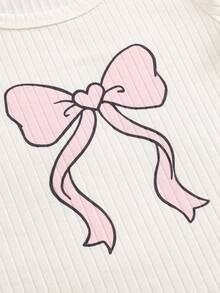 SHEIN 6件套女婴新生儿0-3岁春夏新款可爱兔子纯色条纹T恤短裤套装 - 彩色 - 查看 4