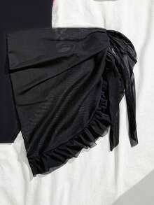 SHEIN Bộ đồ bơi liền thân in hoa dành cho thiếu nữ, kèm khăn choàng lưới, thích hợp cho kỳ nghỉ hè ở bãi biển. - màu đen - Xem 5