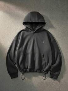 ESTAVOR Men's Casual Loose Fit Pullover Hoodie With All-Over Graphic Print, Black, Spring/Autumn, Going Out,Streetwear - Dark Grey - View 1