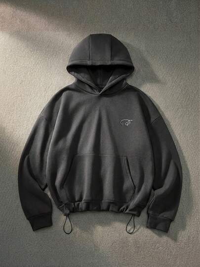 ESTAVOR 男士刺绣口袋套头连帽衫，黑灰色